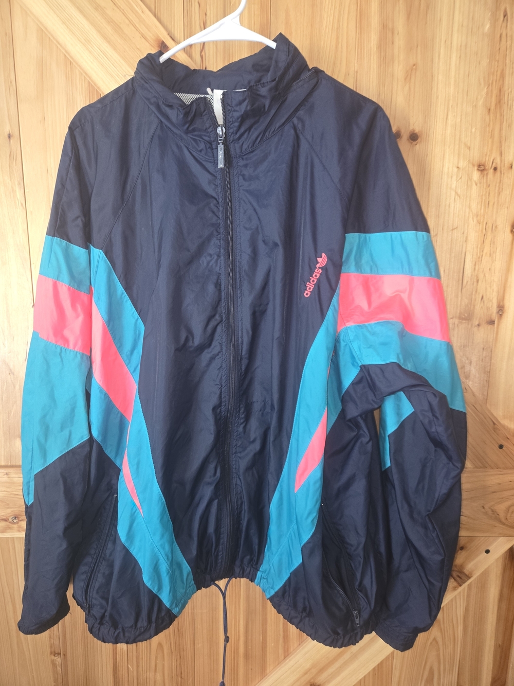 adidas Women's Retro Windbreaker Jacket in Navy, Teal & Pink Xl